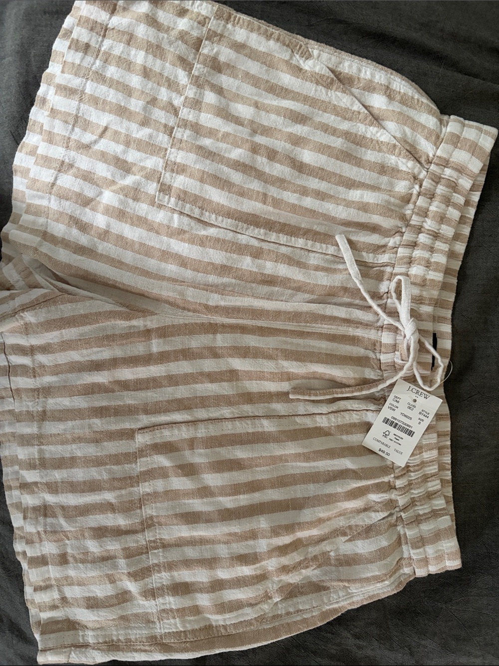 J. Crew Beige and White Striped Linen-Blend Drawstring Women’s Shorts